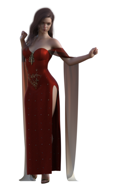 Kırmızı elbiseli fantezi kadın.