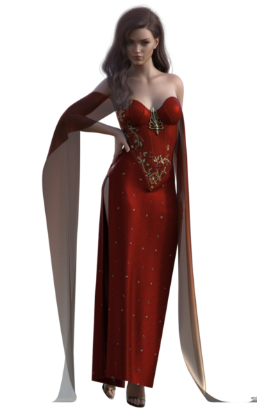 Kırmızı elbiseli fantezi kadın.