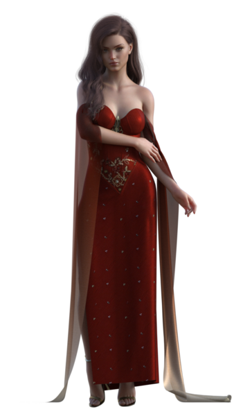 Kırmızı elbiseli fantezi kadın.