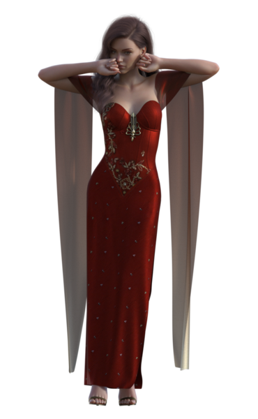 Kırmızı elbiseli fantezi kadın.