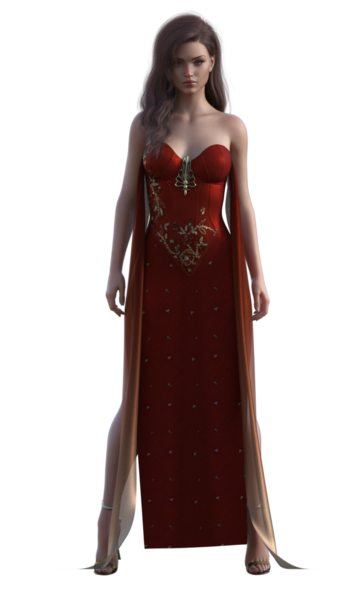 Kırmızı elbiseli fantezi kadın.