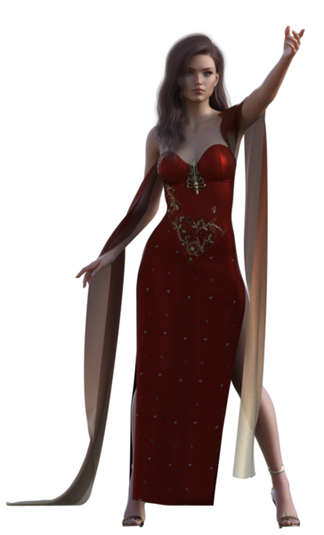 Kırmızı elbiseli fantezi kadın.