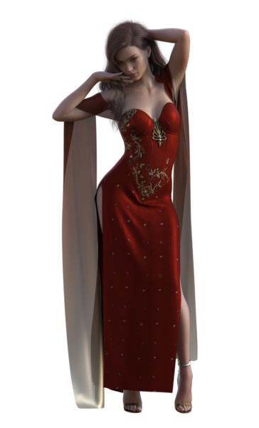 Kırmızı elbiseli fantezi kadın.