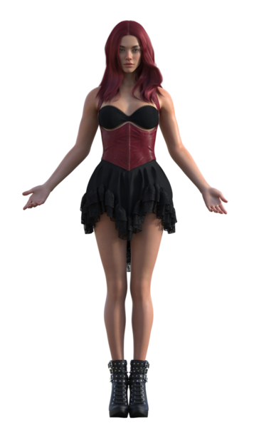 Korse elbiseli güzel kızıl saçlı kadın.