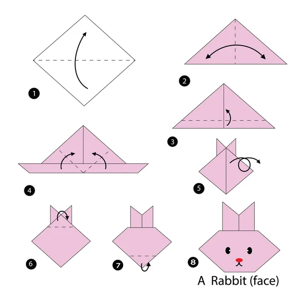 Schritt für Schritt Anleitung, wie man aus Origami ein Kaninchen macht — Stockvektor