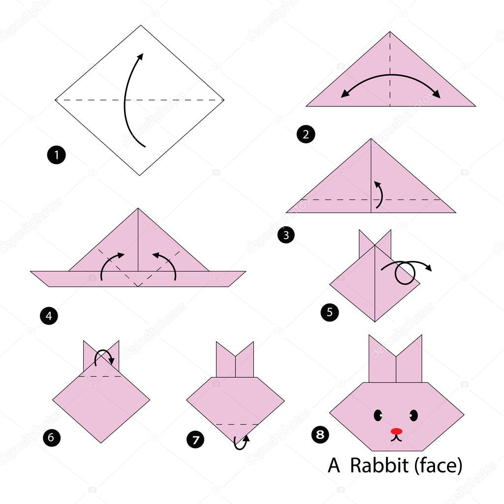 Adım adım adım talimatlar origami bir tavşan yapmak nasıl — Stok Vektör ©