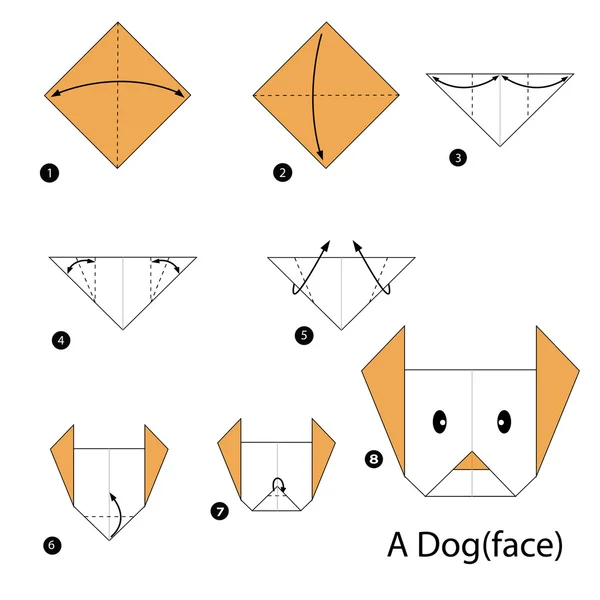 Krok po kroku instrukcje jak zrobić origami A pies. — Wektor stockowy