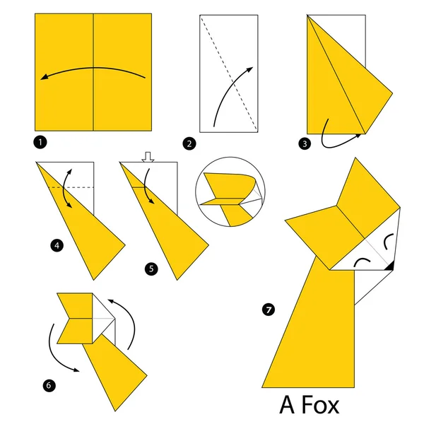 Instrucciones paso a paso cómo hacer origami un Fox . — Archivo Imágenes Vectoriales