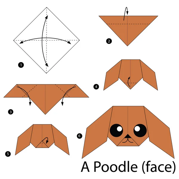 Instruções passo a passo como fazer origami um Poodle . —  Vetores de Stock