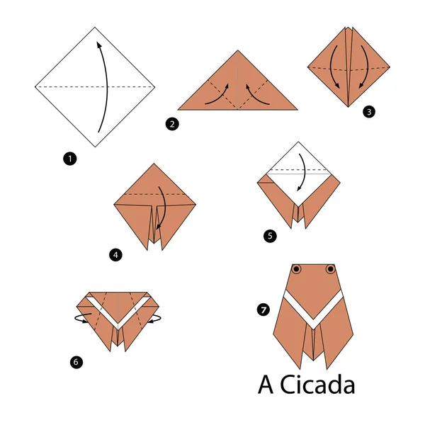 adım adım adım talimatlar origami A ağustosböceği yapmak nasıl.