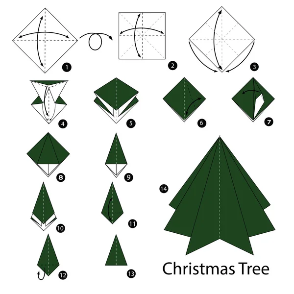 adım adım adım talimatlar origami Noel ağacı yapmak nasıl.