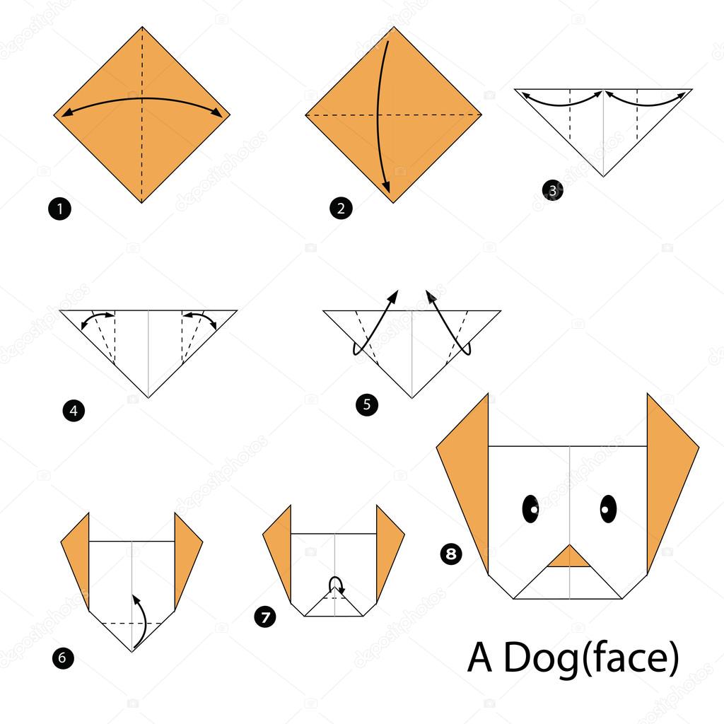 Step by step instructions how to make origami a Dog. Stock Vector Image by  © #100513754