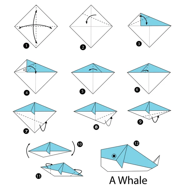 Instruções passo a passo como fazer origami Uma baleia . — Vetor de Stock