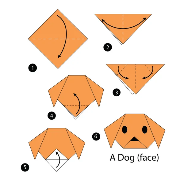 Krok za krokem návod, jak udělat origami A pes. — Stockový vektor