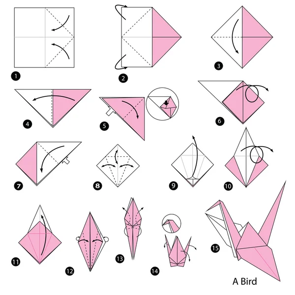 Instrucciones paso a paso cómo hacer origami Un pájaro . — Vector de stock