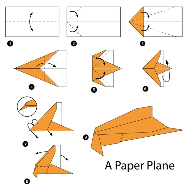 Instruções passo a passo como fazer origami A Plane . —  Vetores de Stock