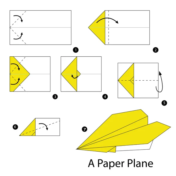 Schritt für Schritt Anleitung, wie man Origami zu einem Flugzeug macht. — Stockvektor