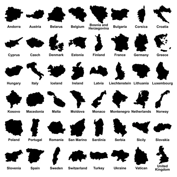 Conjunto de grandes vectores de todos los estados de Europa, países aislados sobre fondo blanco. Alta ilustración editable detallada de los mapas de Europa . — Vector de stock