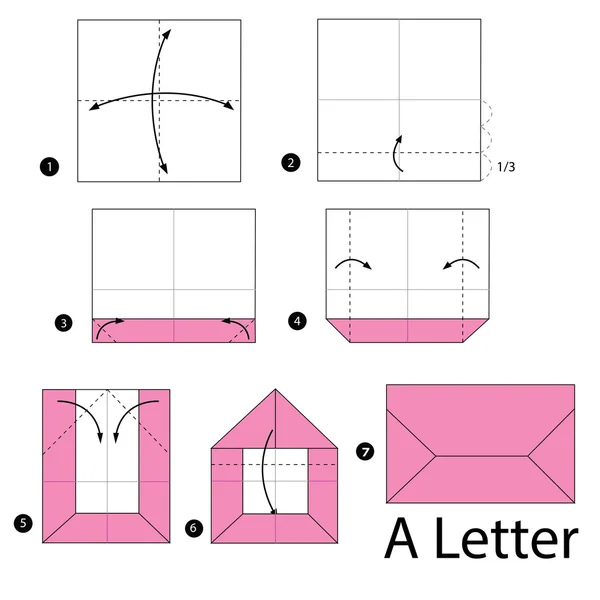 Schritt für Schritt Anleitung, wie man Origami zu einem Buchstaben macht. — Stockvektor