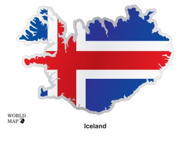İzlanda Haritası. Bayrağı ile göster.