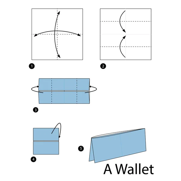 Schritt für Schritt Anleitung, wie man aus Origami eine Brieftasche macht. — Stockvektor