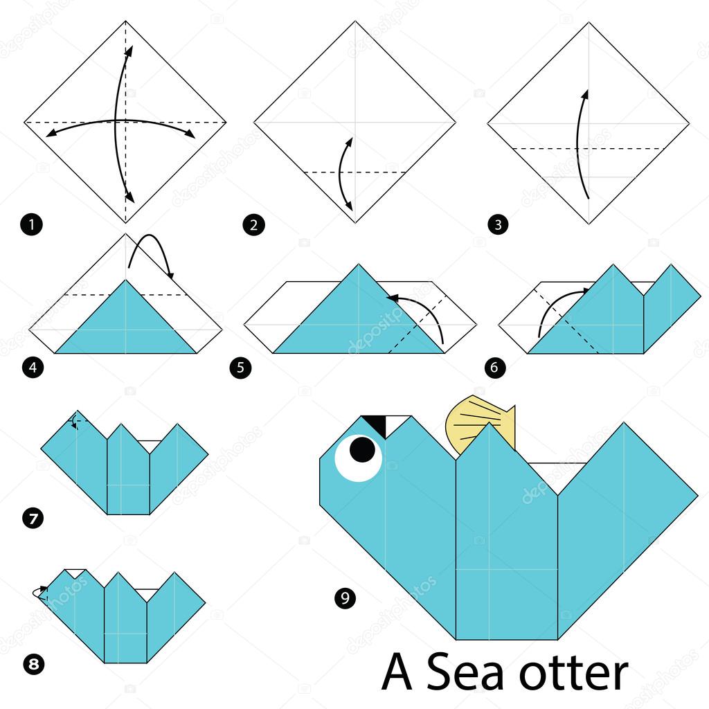Step by step instructions how to make origami A Sea Otter. Stock Vector  Image by © #103899238