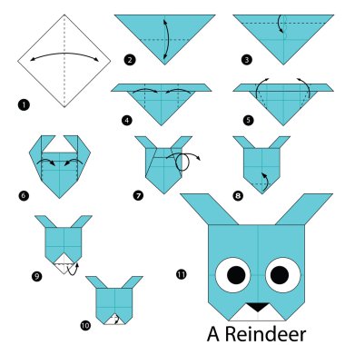 adım adım adım talimatlar origami A Ren geyiği yapmak nasıl.