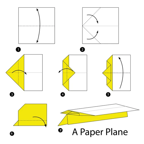 Instrucciones paso a paso cómo hacer origami Un avión de papel . — Vector de stock