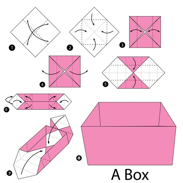 Schritt für Schritt Anleitung, wie man aus Origami eine Schachtel macht. — Stockvektor
