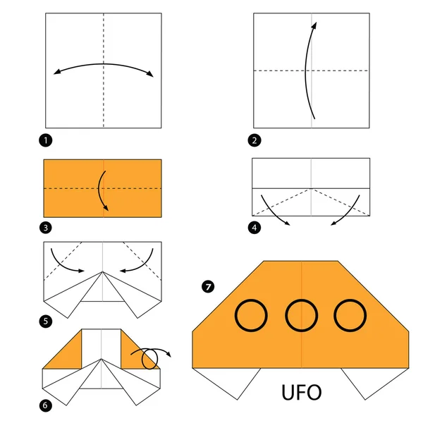 Schritt für Schritt Anleitung, wie man Origami-Ufo macht. — Stockvektor