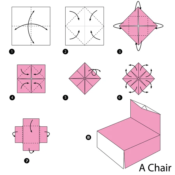 Schritt für Schritt Anleitung, wie man aus Origami einen Stuhl macht. — Stockvektor