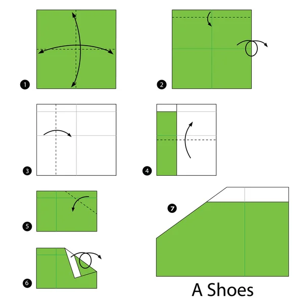 Schritt für Schritt Anleitung, wie man aus Origami einen Schuh macht. — Stockvektor