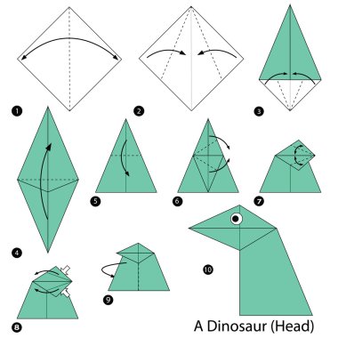 adım adım adım talimatlar origami yapmak nasıl bir Dinosaur (baş).