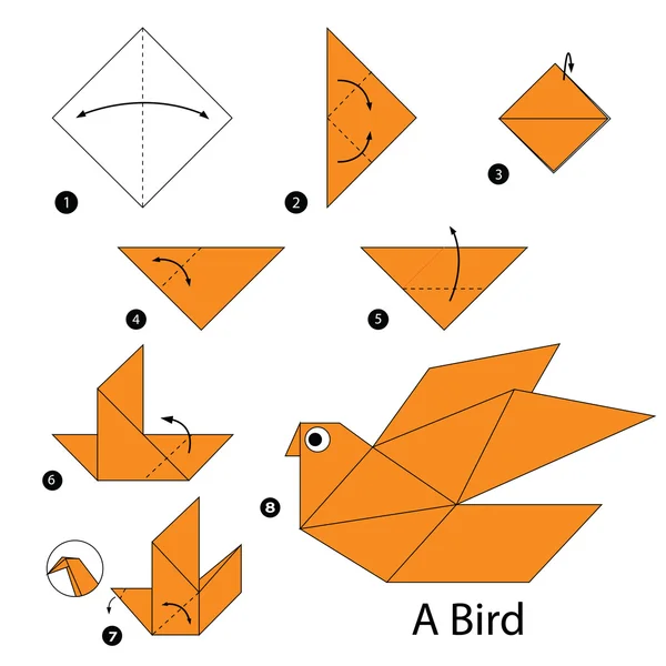 Stap voor stap instructies hoe te maken van origami A vogel. — Stockvector