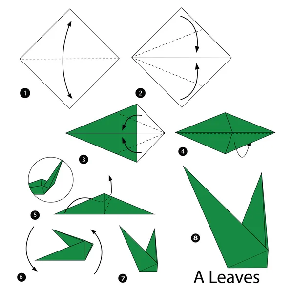 Instruções passo a passo como fazer origami A Folhas . —  Vetores de Stock