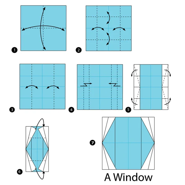 Schritt für Schritt Anleitung, wie man Origami zum Fenster macht. — Stockvektor
