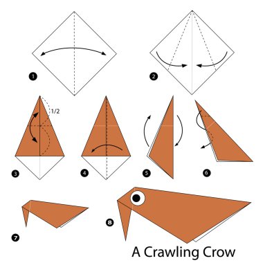 Adım adım adım talimatlar origami A Crow tarama yapmak nasıl.