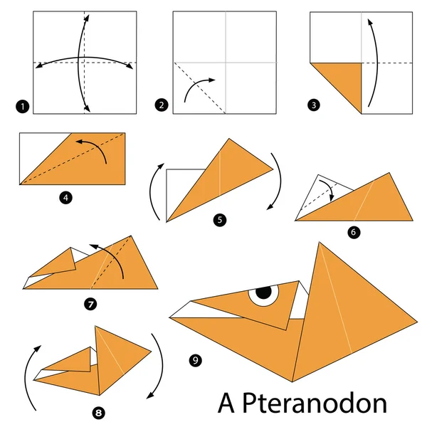 Instruções passo a passo como fazer origami Um dinossauro . —  Vetores de Stock