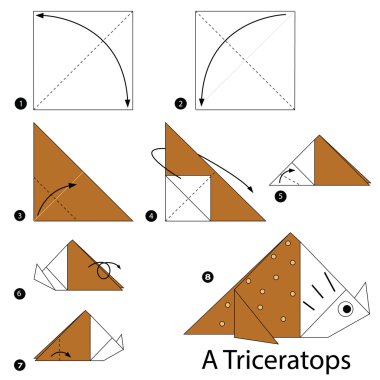 Adım adım adım talimatlar origami bir dinozor yapmak nasıl.