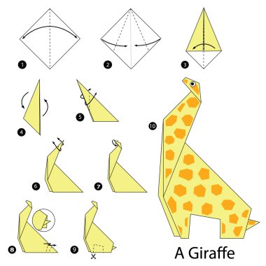 Adım adım adım talimatlar origami bir zürafa yapmak nasıl.