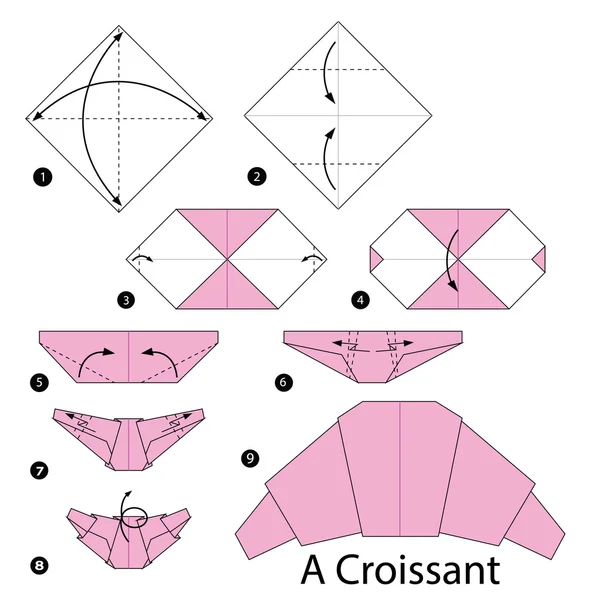 Schritt für Schritt Anleitung, wie man Origami zu einem Croissant macht. — Stockvektor