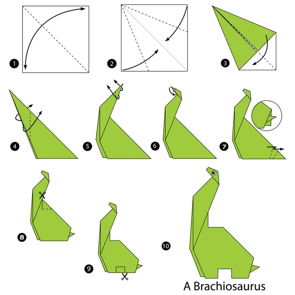 Krok po kroku instrukcje, jak zrobić origami dinozaur A. — Wektor stockowy