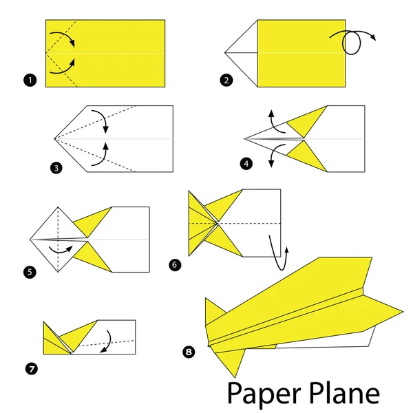 Schritt für Schritt Anleitung, wie man Origami zu einem Flugzeug macht. — Stockvektor