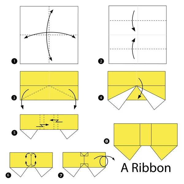 Schritt für Schritt Anleitung, wie man Origami zu einer Schleife macht. — Stockvektor