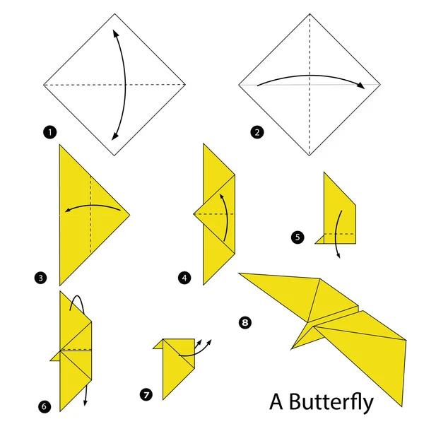 Krok za krokem návod, jak udělat origami A motýl. — Stockový vektor