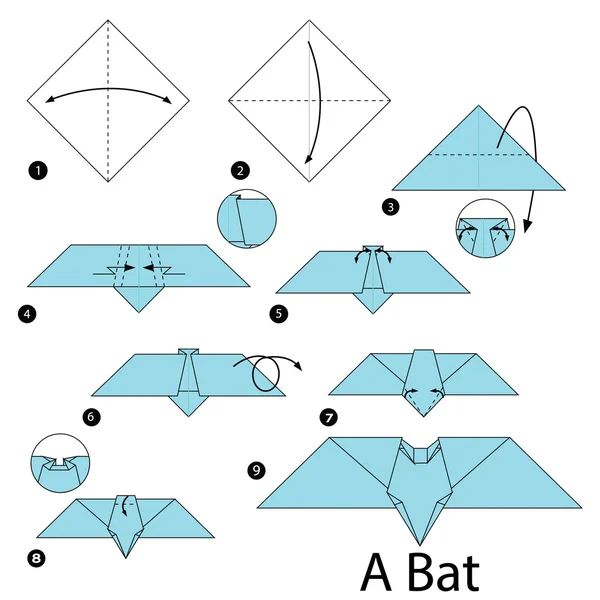 Instruções passo a passo como fazer origami Um morcego . —  Vetores de Stock