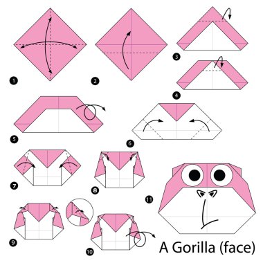 Adım adım adım talimatlar origami bir goril yapmak nasıl.
