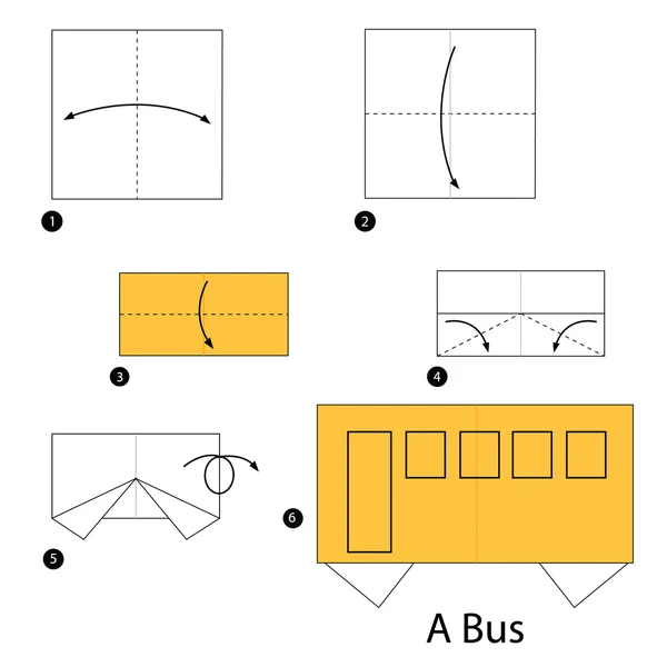 Instruções passo a passo como fazer origami Um ônibus . — Vetor de Stock