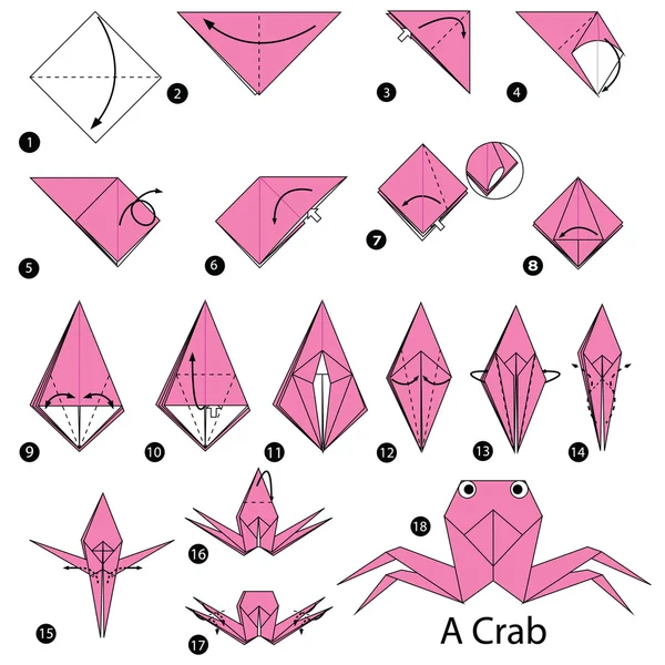 Krok za krokem návod, jak udělat origami A krab. — Stockový vektor