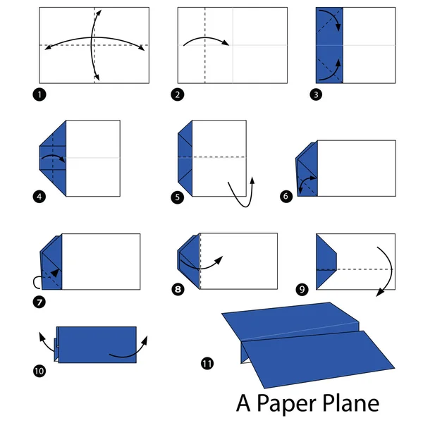 Instruções passo a passo como fazer origami A Plane . —  Vetores de Stock